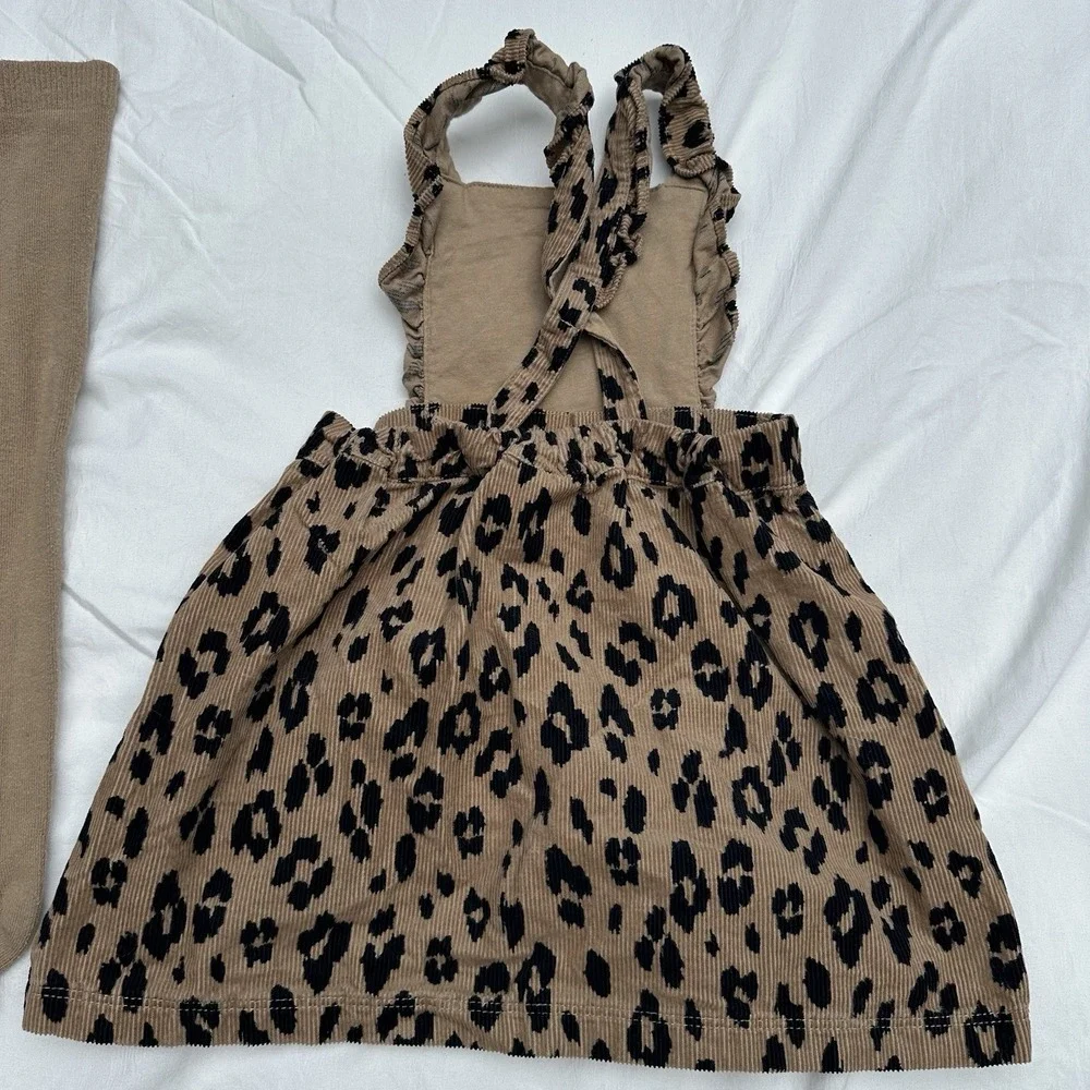 Baby Toddler Girls‎ Leopard Cheetah Overall Dress Sz 24months 2 Piece Set Tights